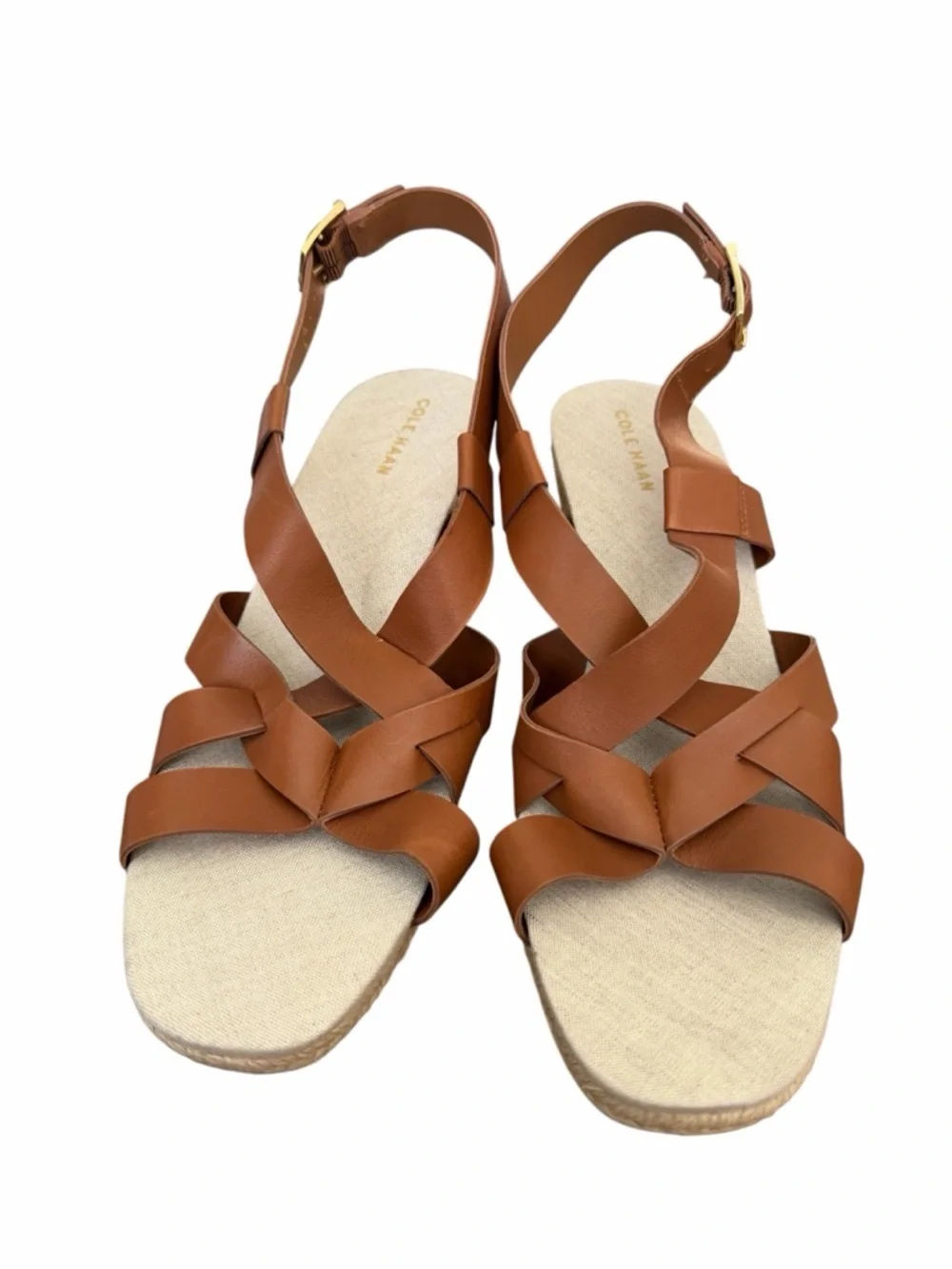 Cole Haan Brown Leather Wedge Espadrille‎ Sandals